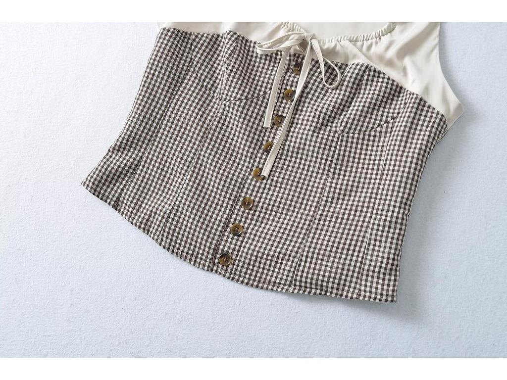 2024 Autumn Women's European & American Sleeveless Spliced Button Vest Top