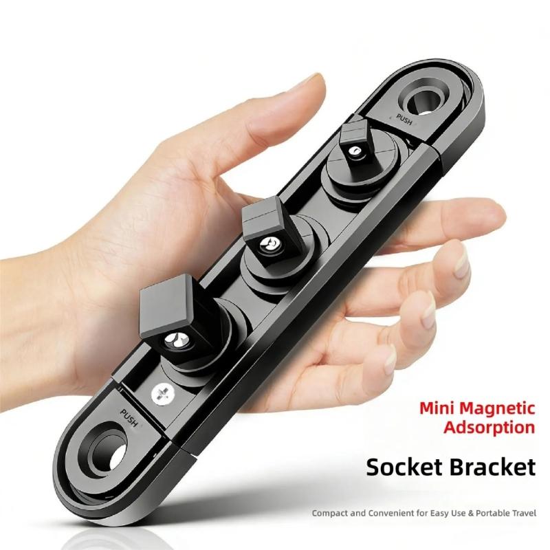 Magnetic Socket Holder Rack Organizers With Adjustable 360°Rotating Clip for 1/2 3/8 1/4 Socket Secure Tool Storage