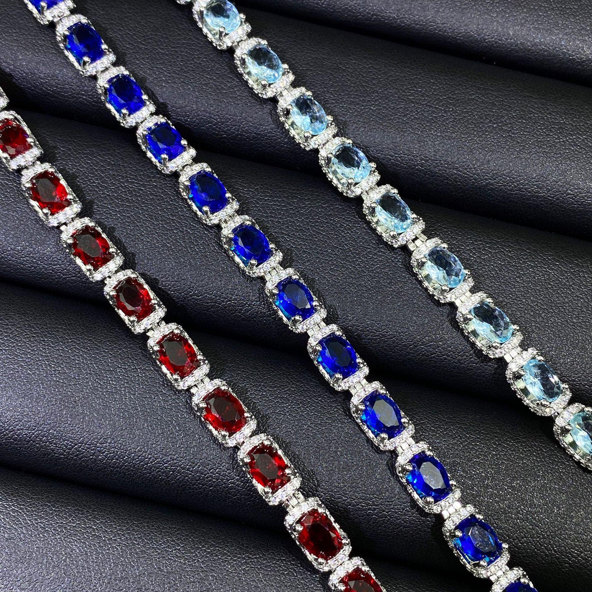 

European and American Micro-Paved Diamond & Aquamarine Galaxy Princess Ruby Lace Bracelet