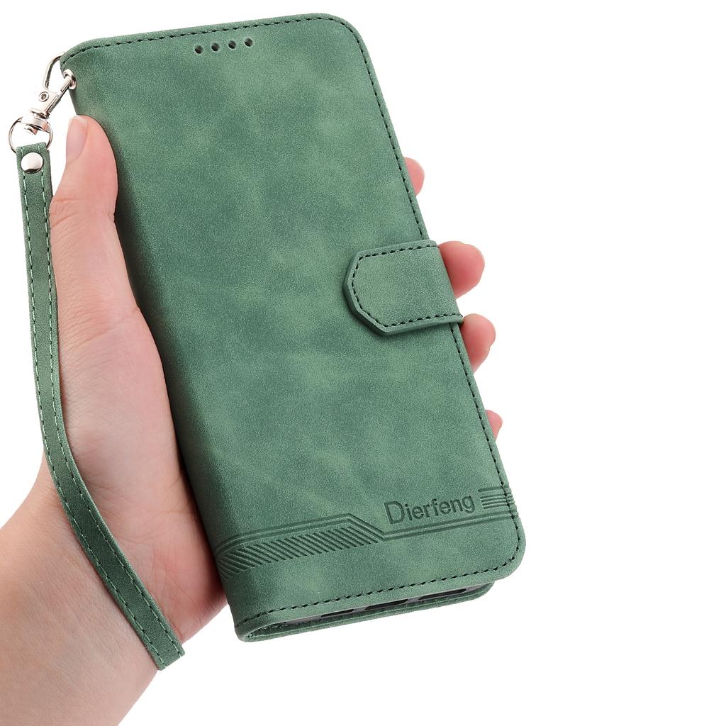 DIERFENG DF-03 Leather Case For Honor X5c Plus 4G / X5c 4G / Play10A 4G Lines Imprint Wallet Phone Cover with Wrist Strap