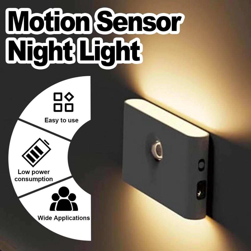 LED Magnetic Body Sensor Night Light White Upside Down USB Rechargeable Bedroom Bedside Bathroom Cabinet Kid Room Night Lighting