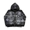 Gotischer Totenkopf Reißverschluss Hoodie - Unisex Digitaldruck für Herbst/Winter