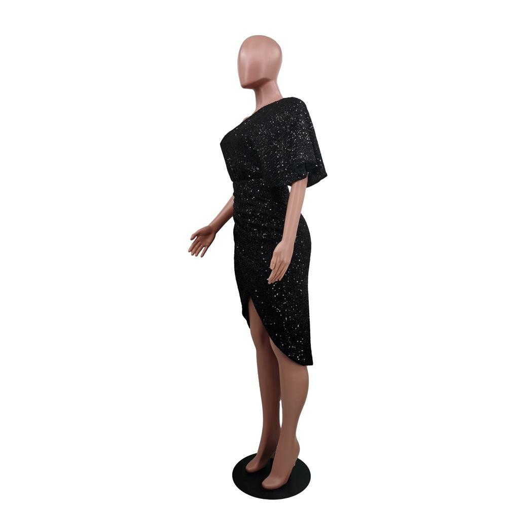 Solid Colour Evening Dress Sequins Strapless Sexy Elegant Mid-waist Women's Dress