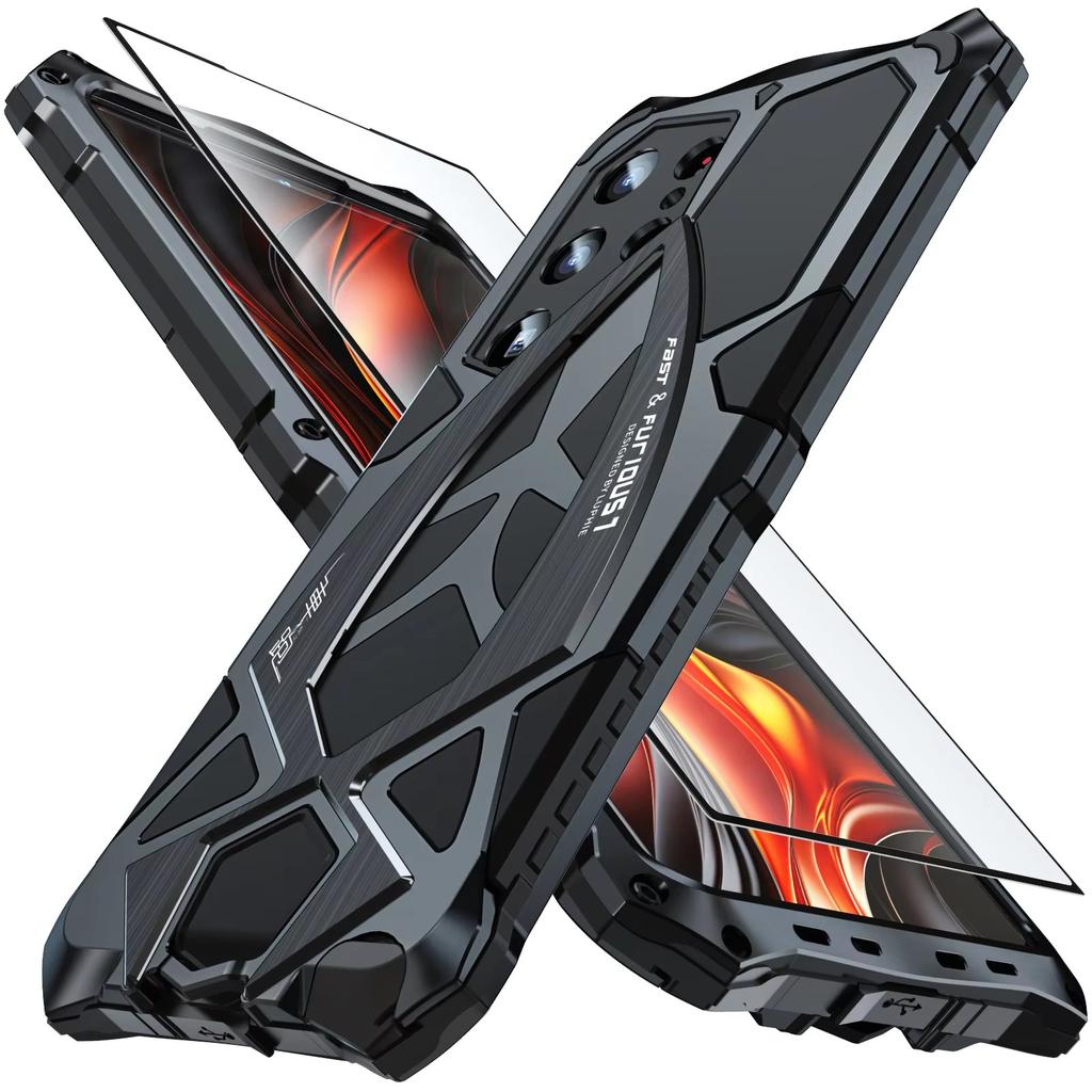 Pro Samsung Galaxy S26Ultra S25Ultra S24Ultra S23Ultra S22Ultra Měkký silikonový matný nárazuvzdorný kryt Luxusní kovový plně ochranný pancéřový obal