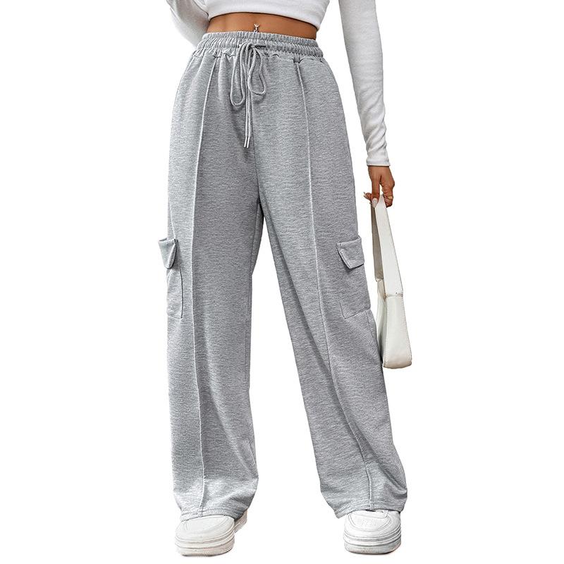 Pantaloni de damă, ocazional, cu talie înaltă elastică, cu buzunar mozaic, cu picior drept