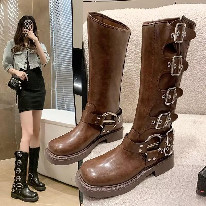 Platform Western Cowboy Boots Women's New Autumn Round Toe Heightened Skinny No Knee Thigh Boots Women's Boots