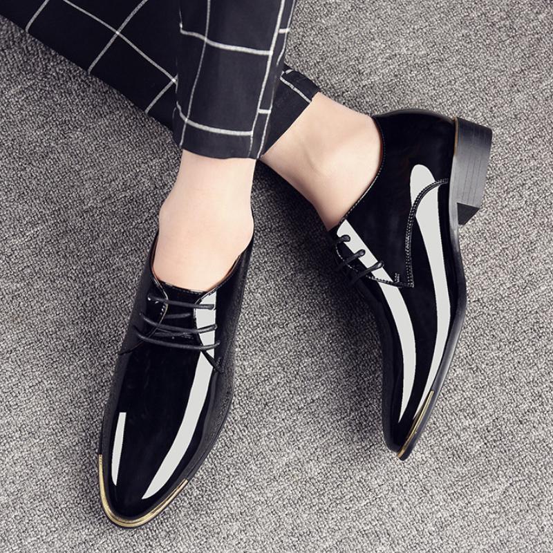 2025 New Men’s Patent Leather Shoes British Style Men's Dress Shoes Lace Up Pointed Toe Wedding Business Party Social Shoe Male