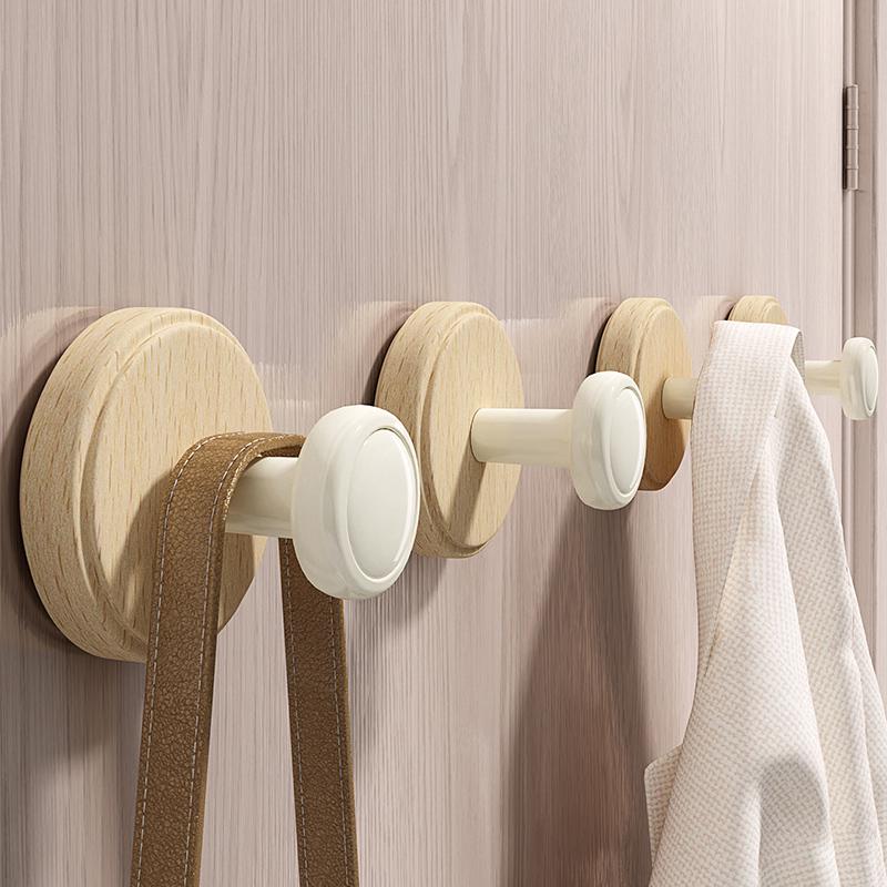 Beech Wood Suction Cup Hook, Punch-Free Vacuum Adhesion for Bathroom, Toilet, Clothes, or Hats