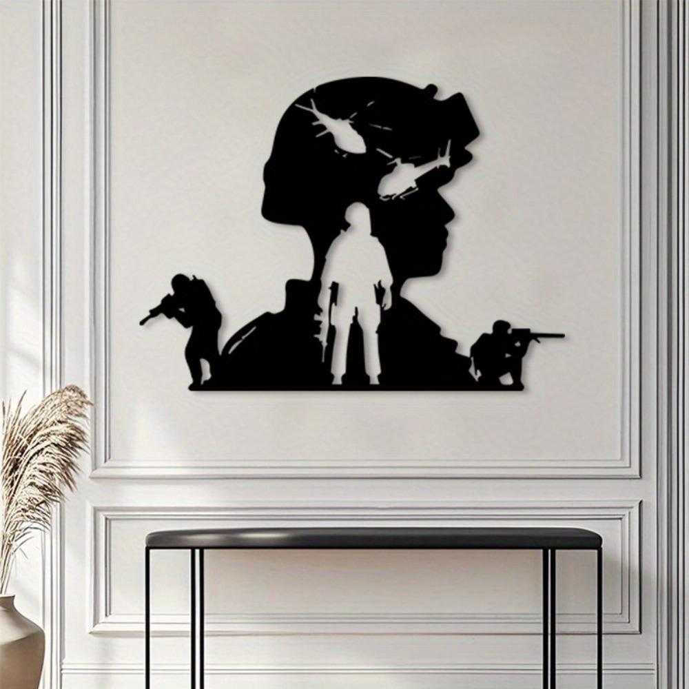 Military Pride Metal Wall Art Sculpture Powder Coated Iron Office Decor Army Silhouette Fathers Day Gift