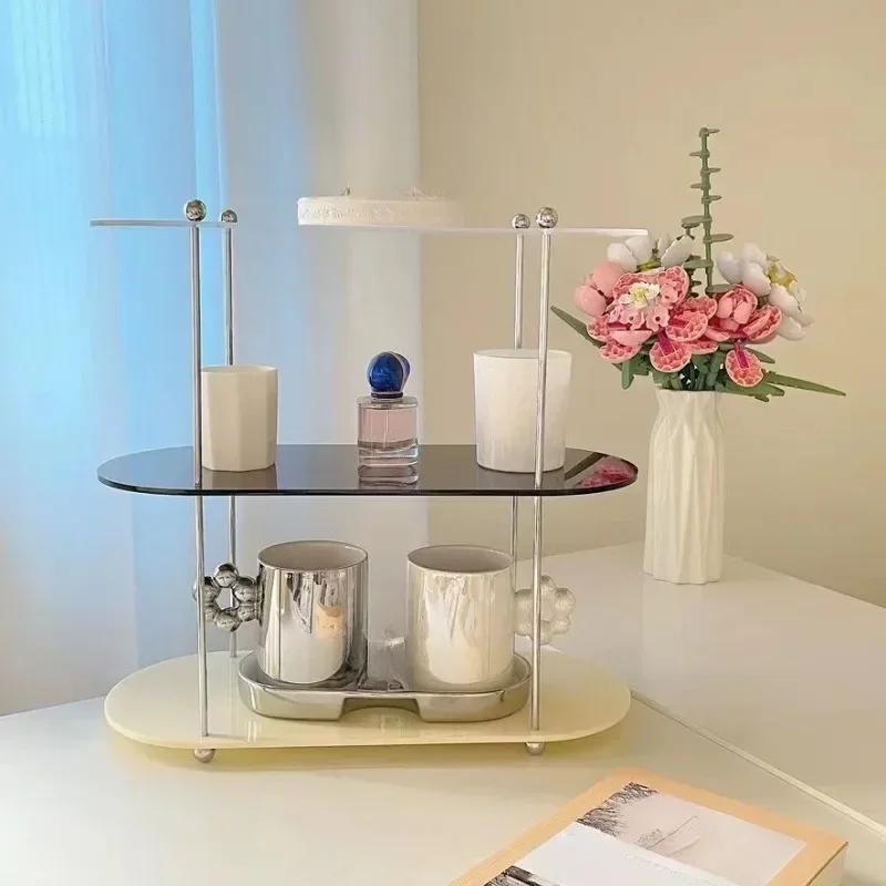 1PC Acrylic Desktop Storage Rack 2/3layer Multifunctional Organizer Ins Style Water Cups Perfume Cosmetics Jewelry Display Frame