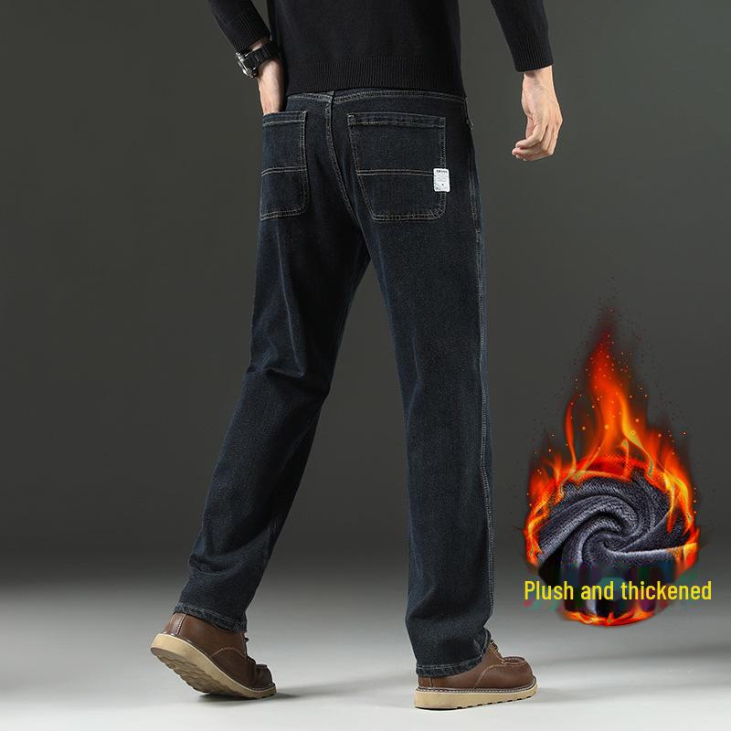 Pánské ležérní džíny s rovnými nohavicemi a elastickým pasem s velvetovou podšívkou na zimu 2023