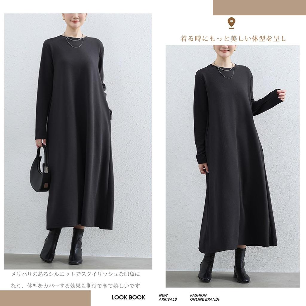 MaadeaNoeTe Long Sleeve Dress with and Round Elegant and Relaxed and Retro Perfect for Going Everyday and and Women's Pockets, A-Line, Neck.
