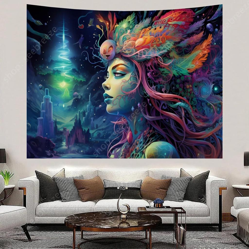 VIKAMA Cosmic Meditation Tapestry Bedroom Mural Luminous Starry Night Bohemian Spiritual Space Decoration
