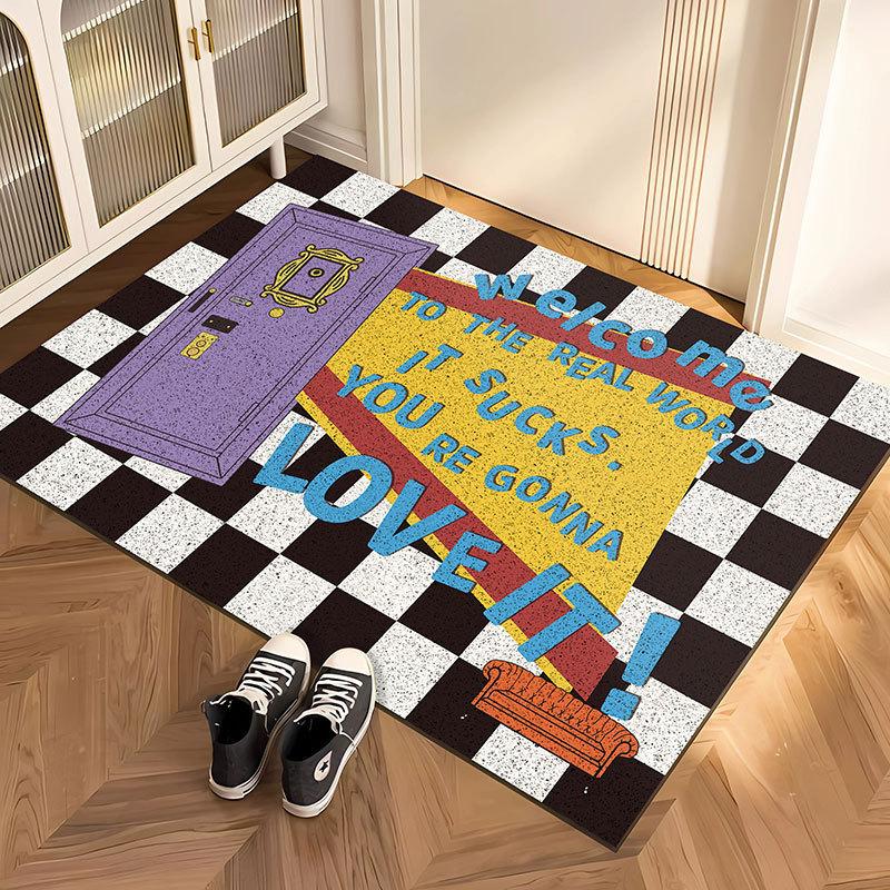 

Funny Welcome Doormats Real World Quote Design Checkerboard Pattern Colorful Mats for Home Entryway Decor 40x60cm