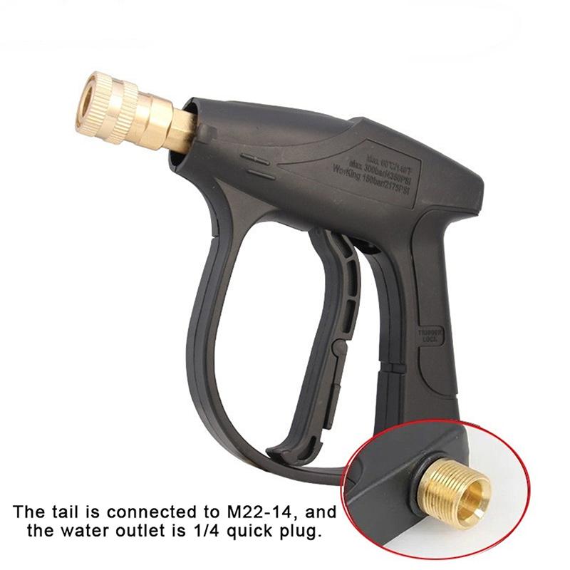 1 Set Black Short Handle High Pressure Washer Gun M22-14 Thread 1/4" Quick Connect Nozzle Car Cleaner Diy Accessories