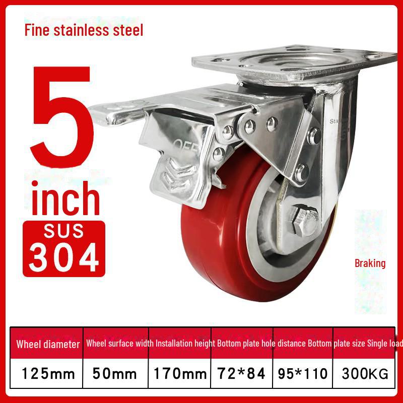Medium 304 Stainless Steel Silent Caster Wheels with Brakes - Available In 3", 4", and 5" Sizes (Anti-Rust & Labor-Saving)