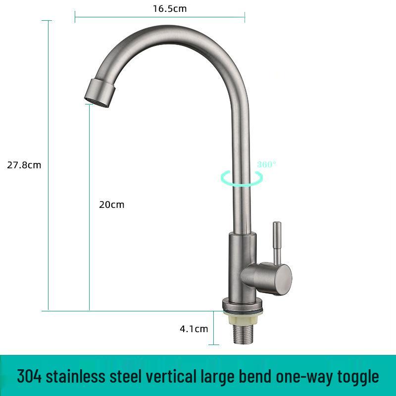 Brushed Stainless Steel Kitchen Faucet, Single Cold with Full Copper Core, 4-Point Connection