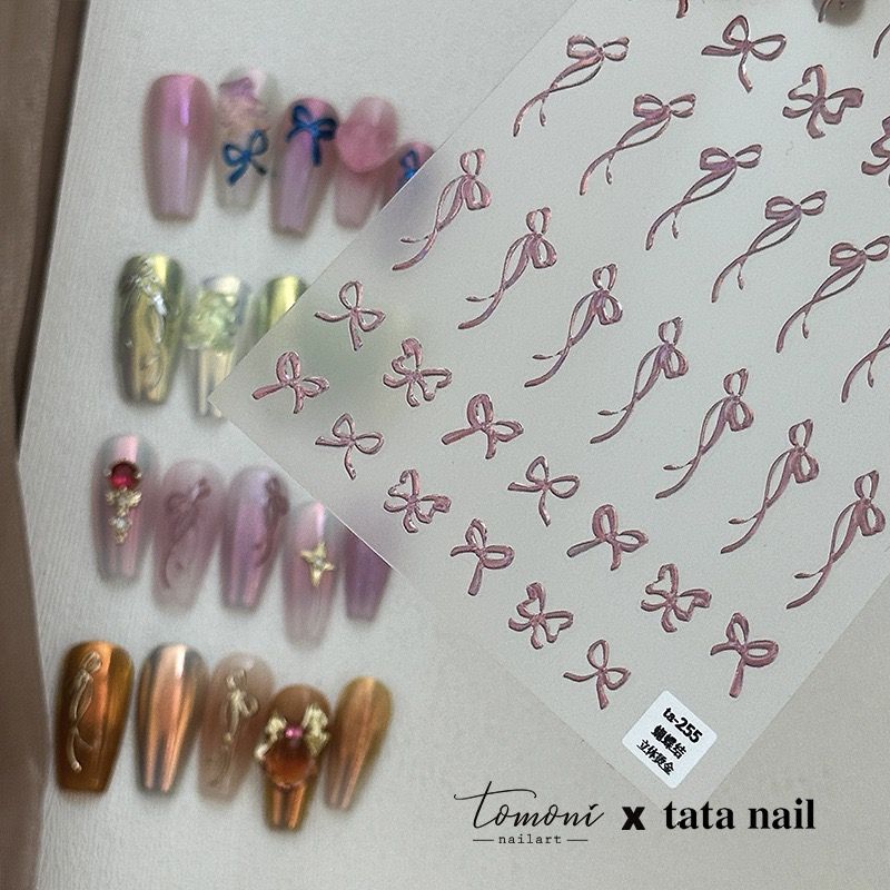 

Hot Ribbon Bowknot Three-Dimensional Gilding Laser Xiaohongshu Gold Silk with Net Red Nail Stickers Wear Nail Tools TA255-laser powder Bows