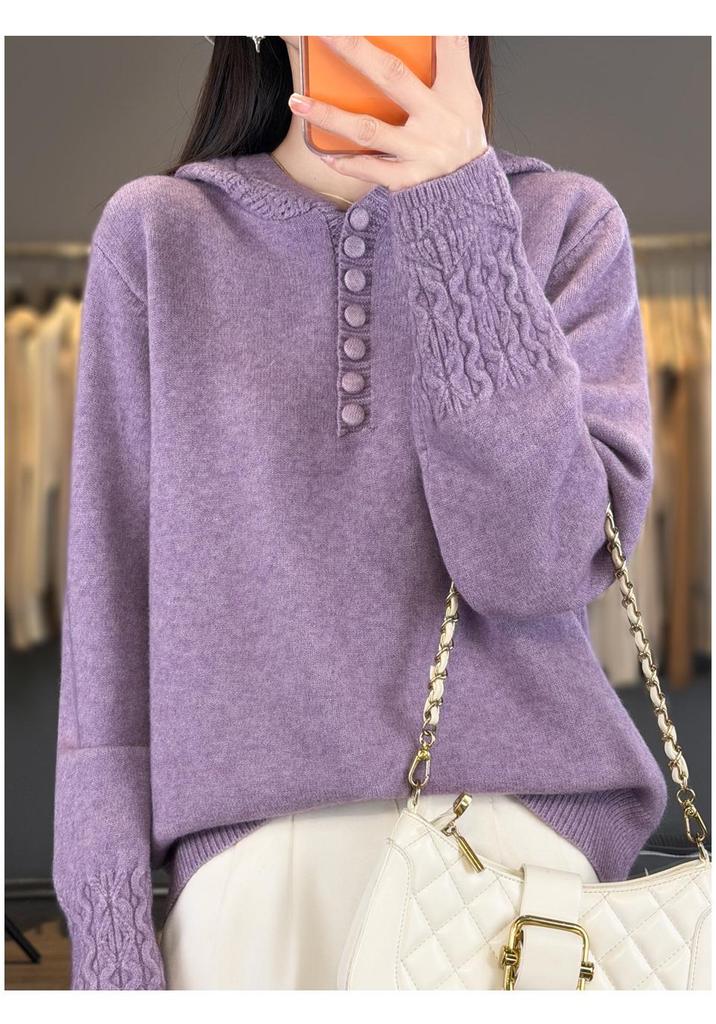 Women's Lace Hooded Knitwear Pullover Sweater - Thickened Autumn/Winter Top