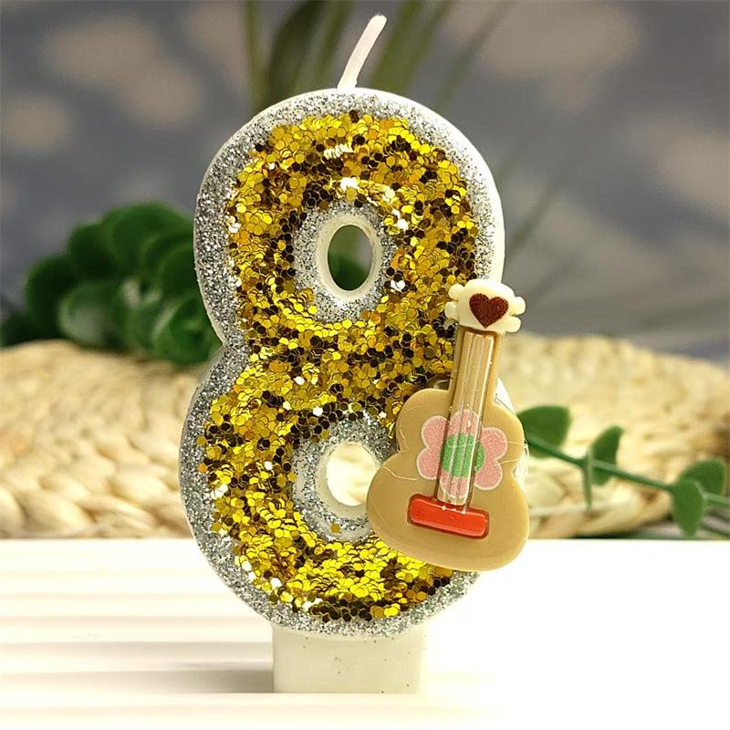 Creative Styling Design Cool Guitar Digital Candle Color Bright Birthday Cake Candle Decoration