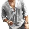 Summer Men Blouse Lace-up V-Neck Mid Sleeves Relaxed Fit Pure Color Pullover Classic Style Daily Wear Quick Dry Thin Leisure Mid Length Top