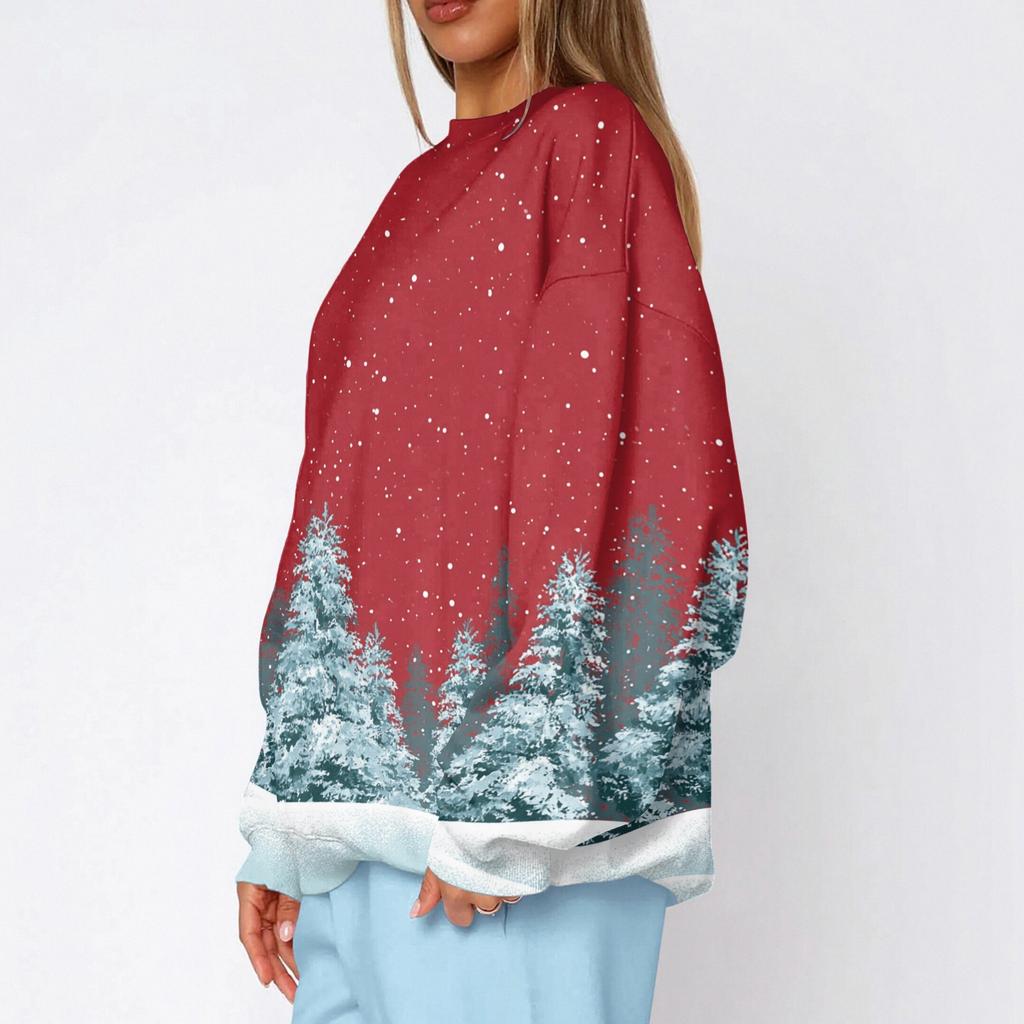 Women's Fashion Christmas Print Crewneck Sweatshirt Casual Pullover for Holiday and Daily Wear