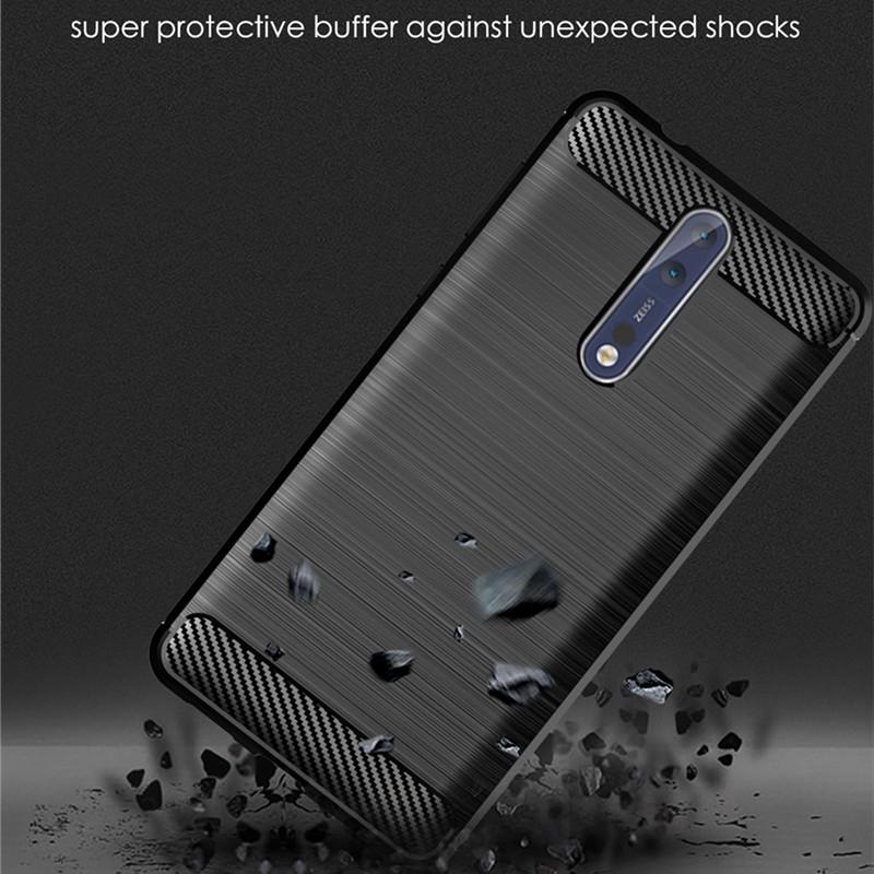 Custodia in silicone opaco per Nokia 8 TPU antiurto in fibra di carbonio morbida cover posteriore per Nokia 8 Nokia8 custodia antiurto smerigliata