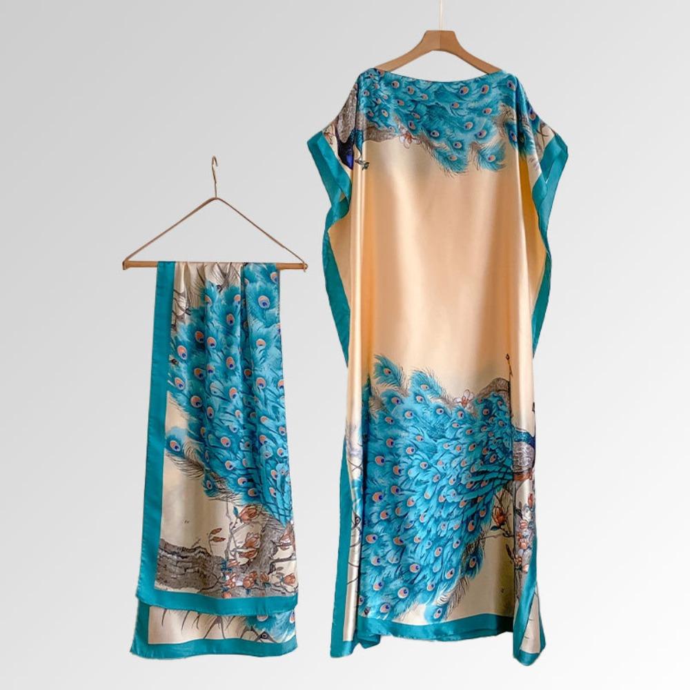 Elegant Print Cape Shawl Floral Butterfly Peacock Cape Shawl Scarf for Beach Vacation