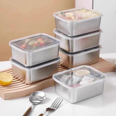 1/5Pcs Stainless Steel Food Storage Box With Lid Rectangle Serving Tray Sausage Noodles Fruit Kitchen Food Container Organizer