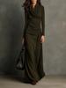 2026 autumn and winter European and American independent station temperament elegant stacked collar pleated slim dress