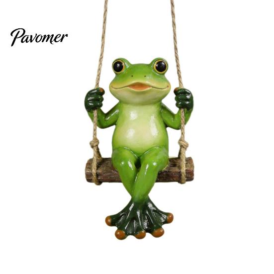 Hand Painted Resin Crafts Garden Swing Frog Statue, Hanging Ornament, Whimsical Forest Style Decor Cute Figurine for Front Porch Yard Balcony