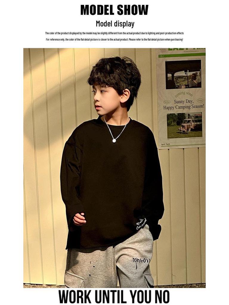 2025 Koreanische Frühjahrskollektion: Jungen Besticktes Lockeres Langarm-T-Shirt mit Ausschnitten