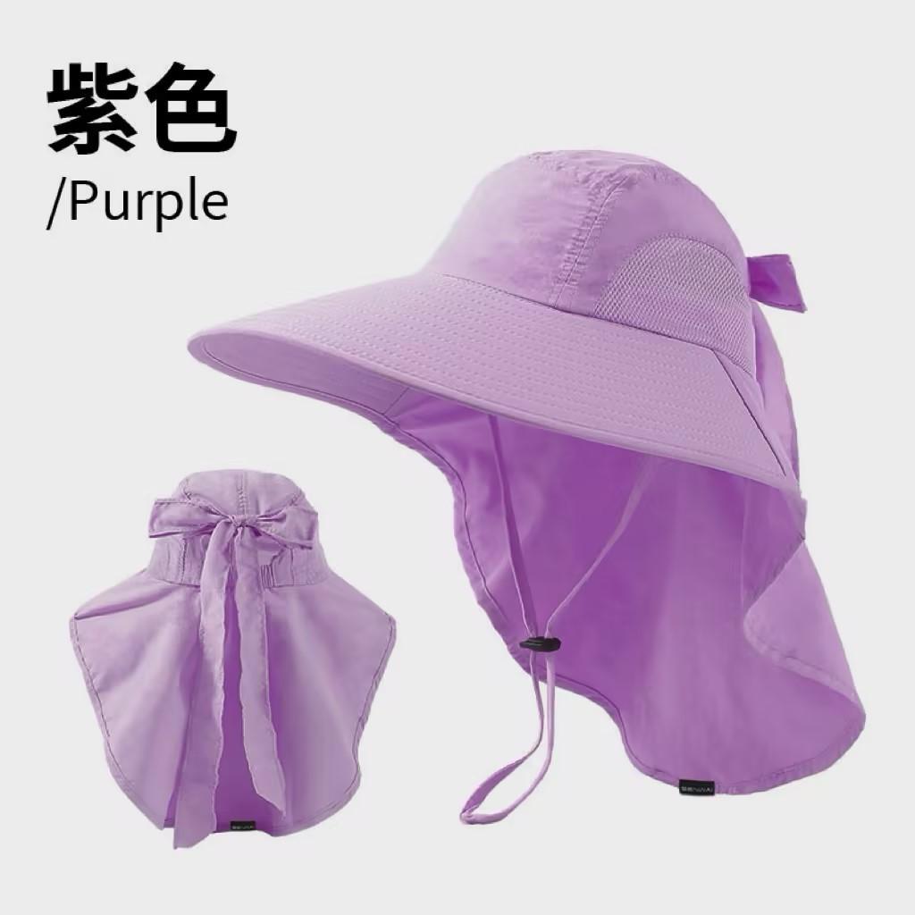 Big-brimmed bucket hat women's dew ponytail sun protection hat summer sun hat outdoor sun hat UV protection mountaineering hat