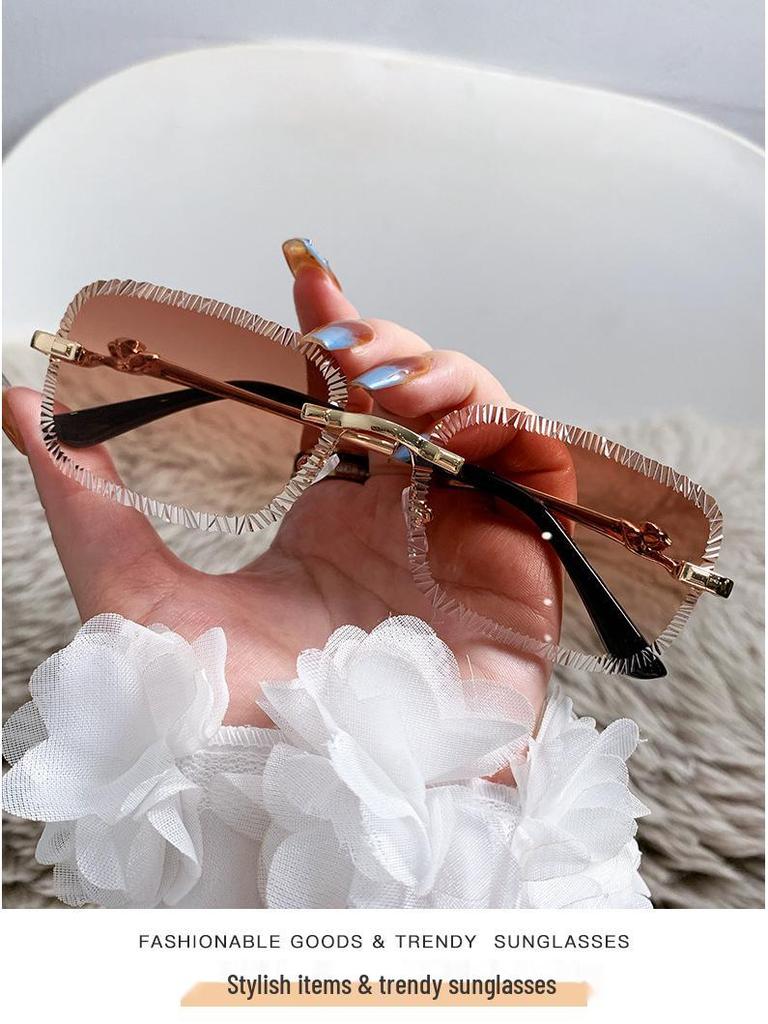 European & American Square Frameless Sunglasses: Men's Sawtooth & Women's Leopard Head Metal Fashion