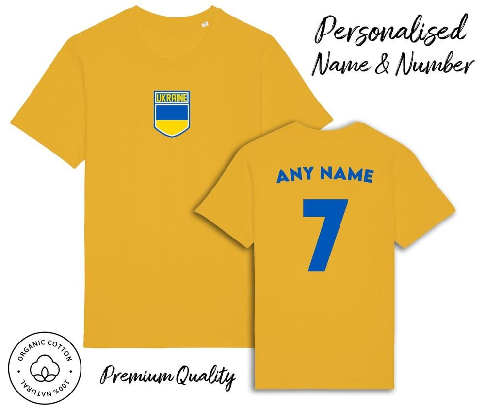 

Ukraine Flag T-Shirt 2024 Personalised Name and No Adult Kids Baby, Football Euro 4XL