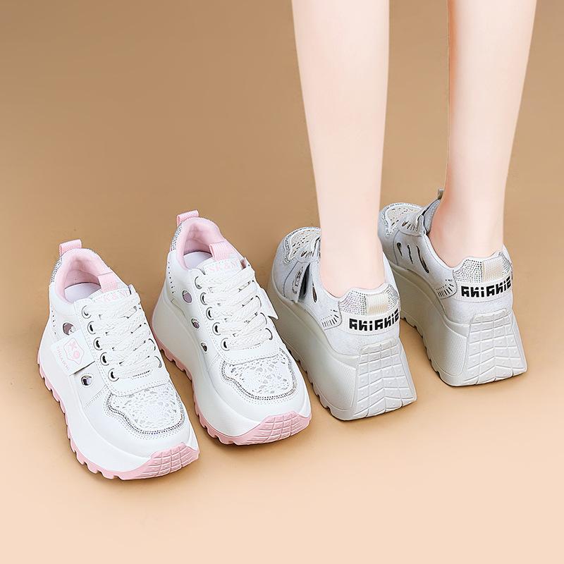 2025 spring new trendy girl mesh hollow platform student dad shoes casual versatile height increase retro women's shoes