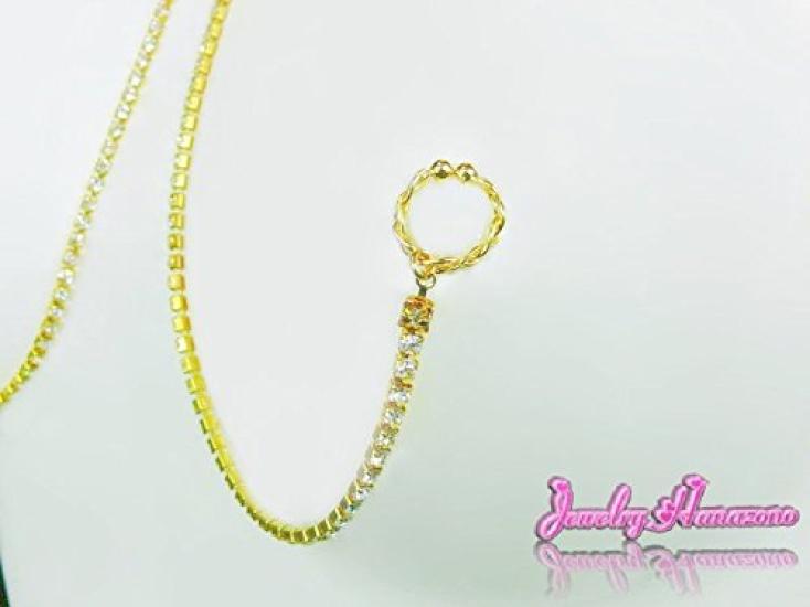 Hanazono Jewelry Owalny Zamknięty Naszyjnik na Sutek z Diamentową Alejką z Kryształem i Złotem, Akcesorium na Sutek, Pierścień na Sutek, Naszyjnik na Sutek, Dekolt,