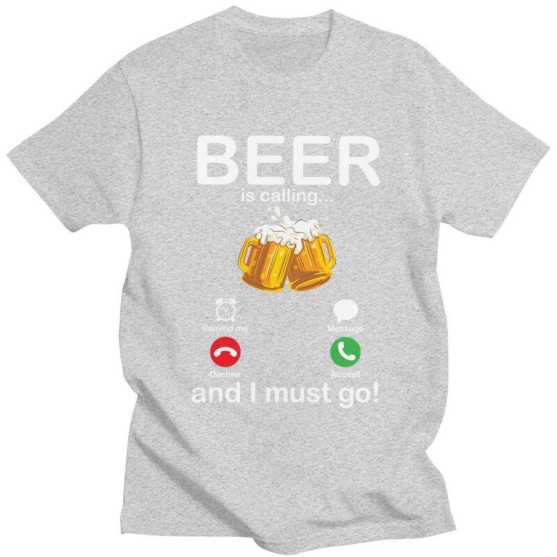Custom Beer Is Calling And I Must Go Drinker T Shirts Men ShortSleeve Tshirt Casual Tee Pure Cotton Oversized Tshirts Gift