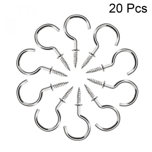 Uxcell 20-Piece 46mm Stainless Steel Screw-In Wall Lamp Hooks for Kitchens, Silver