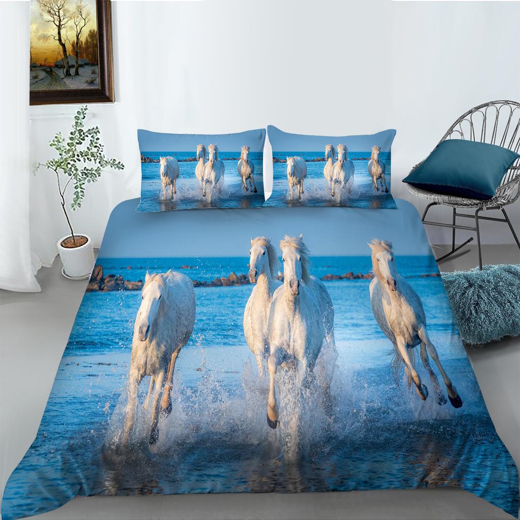 3D-Pferdeserie-Bettwäscheset mit Cartoon-Tiermuster, Bettbezug und Kissenbezug, 2 oder 3-teilig, geeignet für die Heimdekoration in Tierliebhaberzimmern