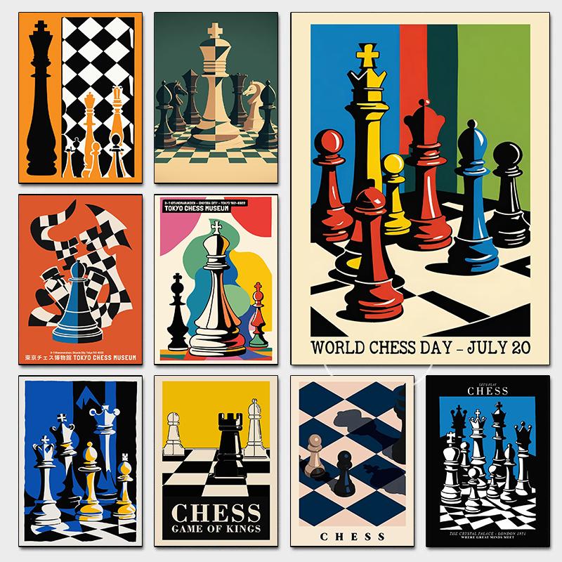 International Chess Posters Geometric Chessboard Minimalist Game Prints Canvas Painting Wall Art Pictures Home Living Room Decor