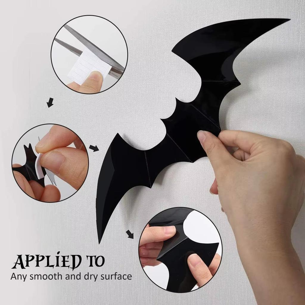 72pcs 3D Black PVC Bat Wall Stickers Halloween Decorations Scary Party Props DIY Home Bar Room Decoration for Spooky Halloween Night