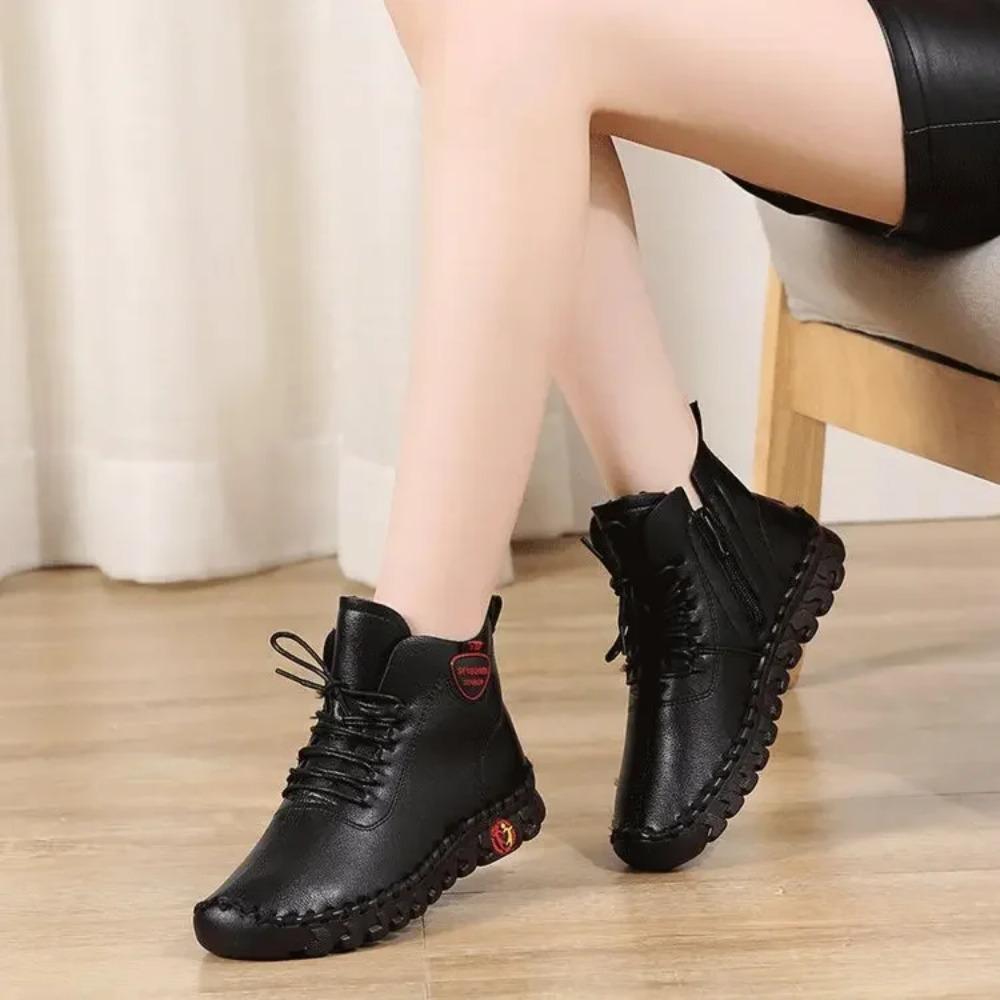Women Shoes Autumn Loafers Lace Up Sneakers Casual Flats Solid Soft Bottom Boots Leather High-Top Sneaker Female Shoes2026