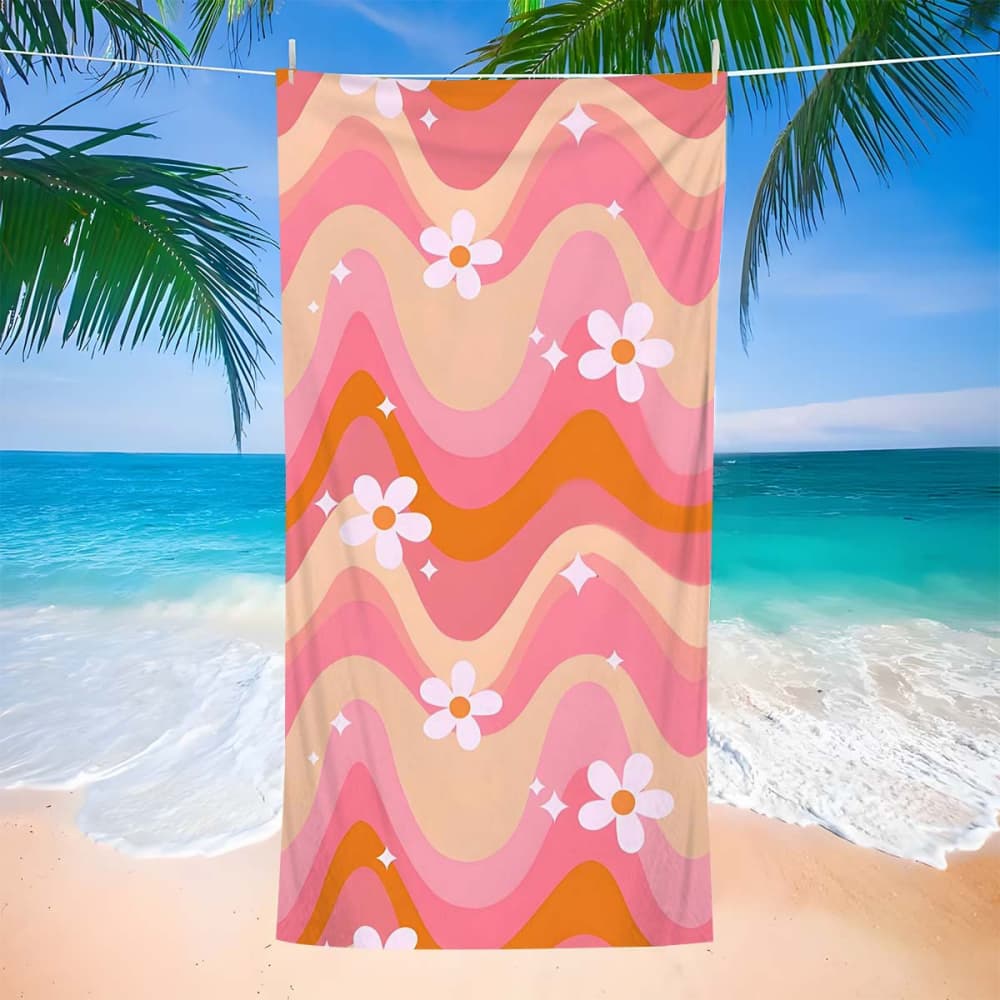 Boho Daisy Floral Print Microfiber Towel for Men Women Summer Beach Pool Camping Gym Yoga Outdoor Holiday