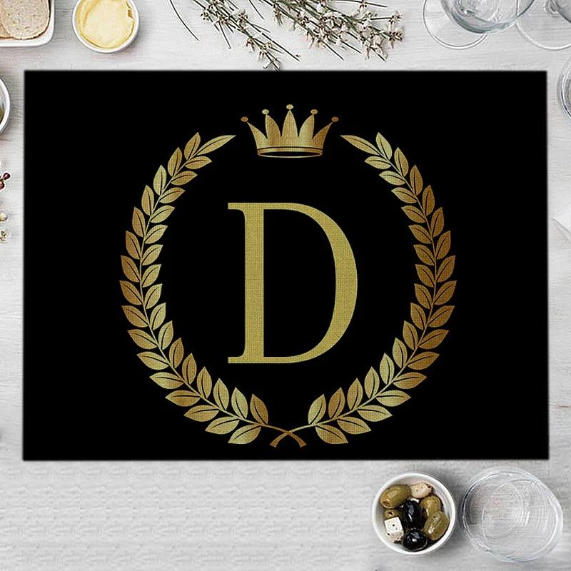 1PC Home Decor Black Gold Letter Printing Linen Placemat for Dining Table Drink Coaster Home Decoration Modern Kitchen Cup Pads