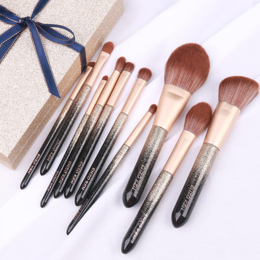 ENZO KEN Black and Gold Gorgeous Brush Set with Makeup Pouch