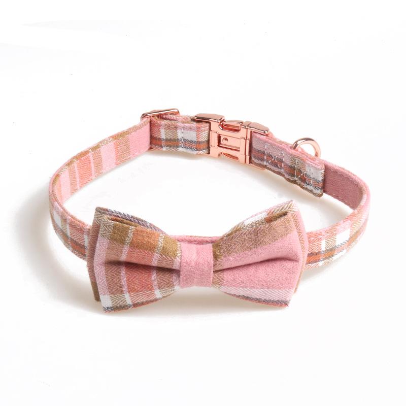 

Домашний питомец собака британский клетчатый ретро розово-золотой бант ошейник 1.5*35CM