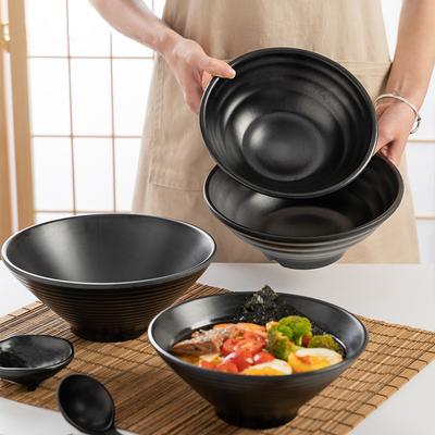 Černá matná melaminová ramenová miska, imitace porcelánu, velká nudlová miska v japonském stylu, ovocný salát, polévková miska, rychlé občerstvení