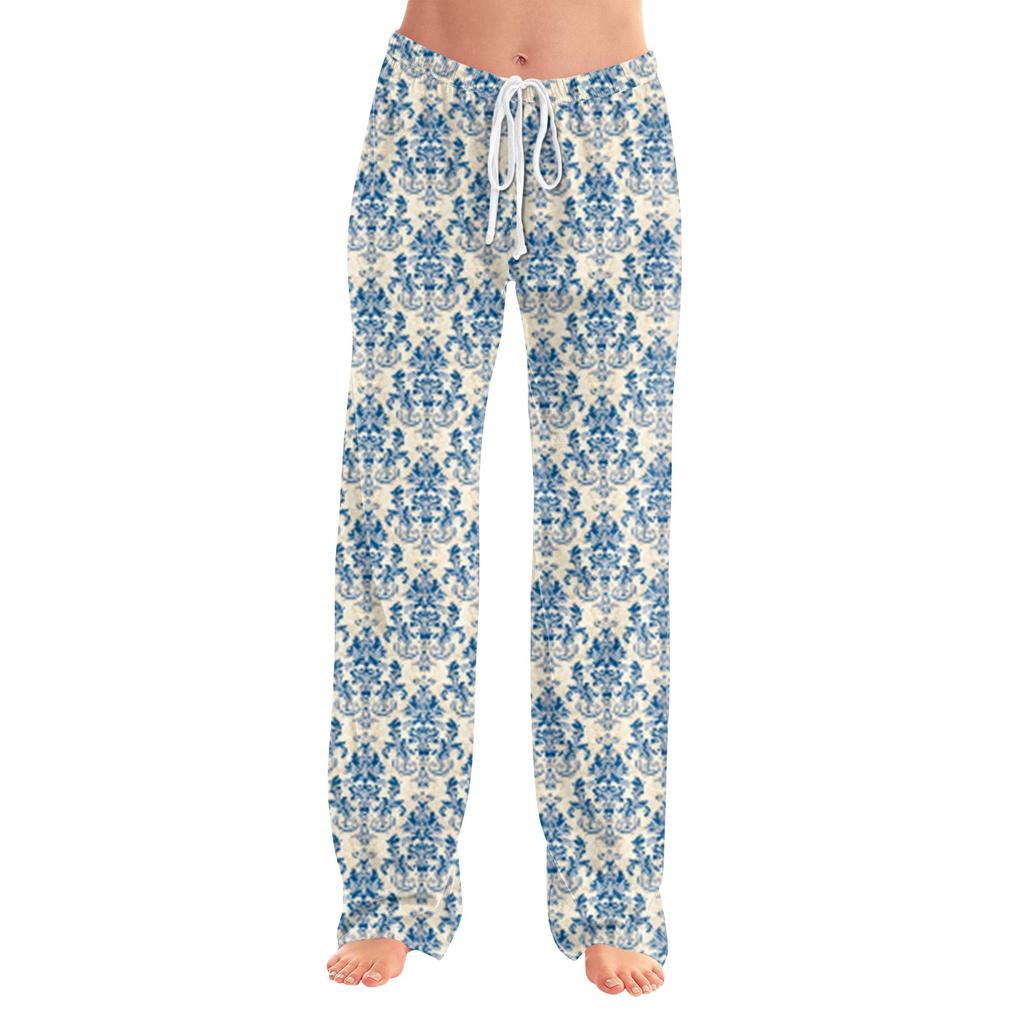 Damen Pyjamahose Nachtwäsche Lässige Hose mit Kordelzug und elastischer Taille Bequeme gerade lockere Yogahose