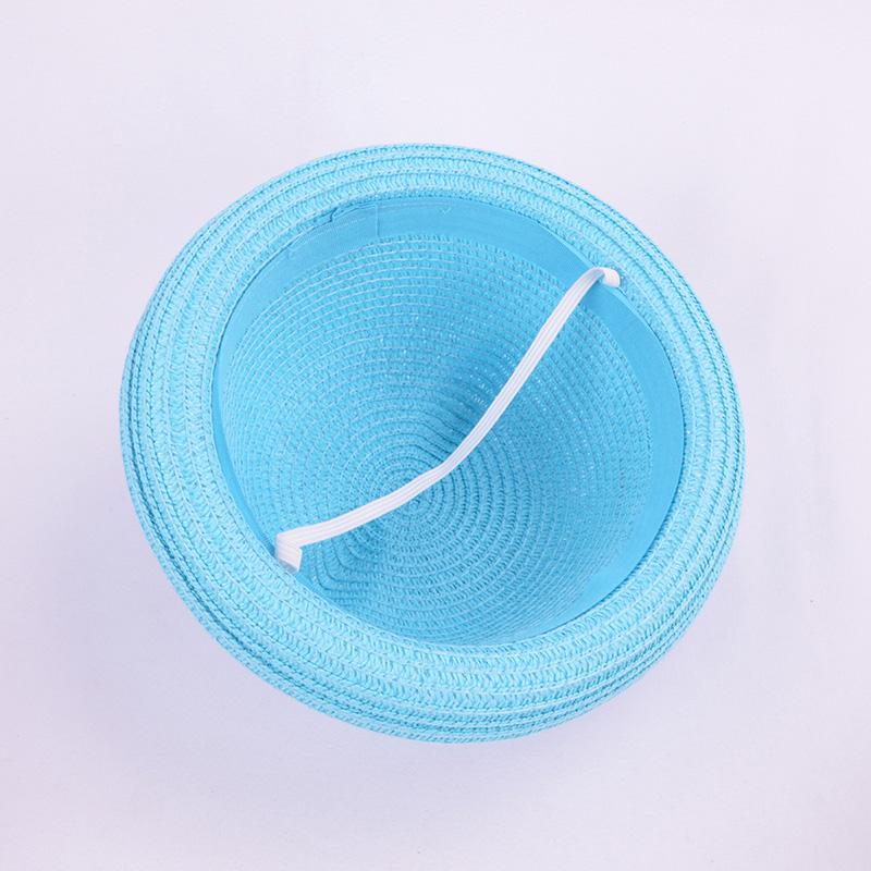 Fashion Solid Color Baby Hat Summer Travel Beach Elastic Rope Panama Sunshade Straw Cap Boys Girls Toddler Kids Outdoor Hat